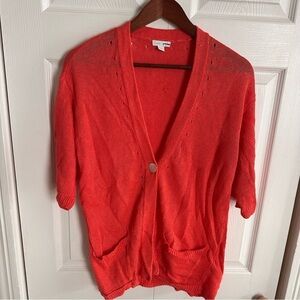 J. Jill Love Linen Cardigan Large Coral 2 Pockets shell button